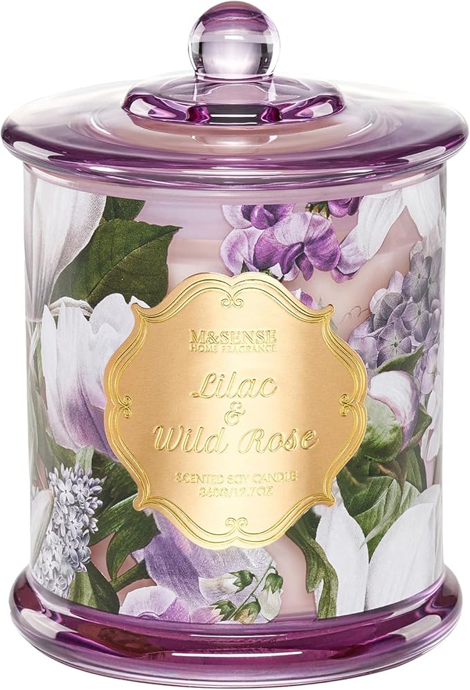 M&SENSE Lilac Rose Spring Floral Scented Candle, 2-Wick 12.7oz 75H Non-Toxic Natural Soy Candle, Relaxing Home Decor, Perfect Present for Mom Her