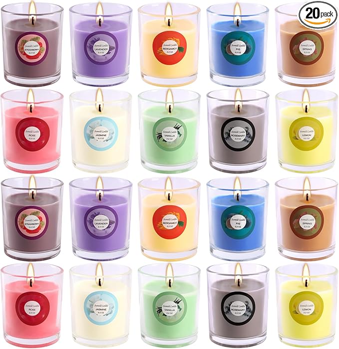 Scented Candles with 10 Fragrances Gift Set for Home and Women，2.2oz Aromatherapy Soy Wax Glass Jar Candle，20 Pack