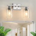 Unicozin 2 Light Bathroom Light Fixtures, Modern Vanity Lights Over Mirror, Brushed Nickel Wall Lamp with Clear Glass for Living Room Cabinet Bedroom Porch