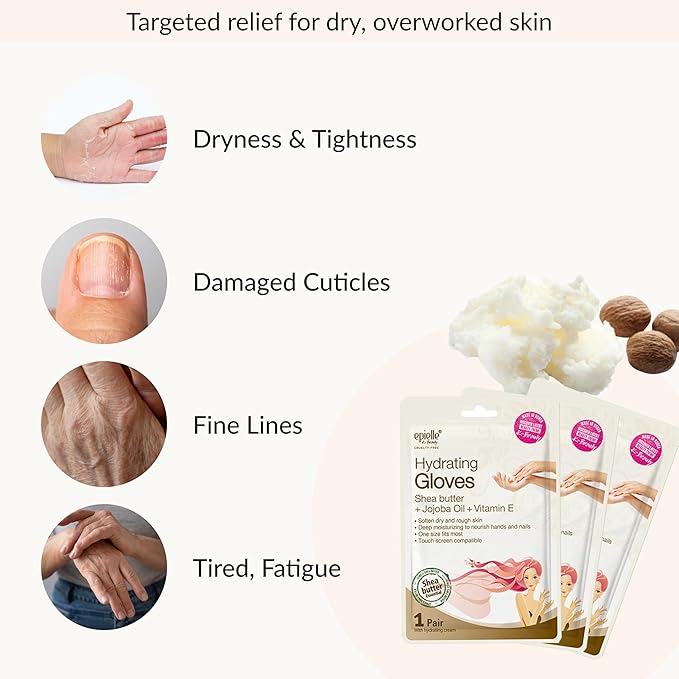 Epielle Hydrating Hand Mask 6 Pairs, Relieve and Soften with Shea Butter & Jojoba Oil, Deep Moisturizing Gloves for Dry, Cracked Hands, Self Care Gifts for Women, Spa Kit, Mothers Day Gifts