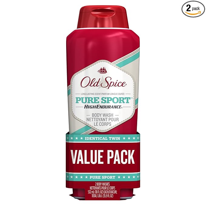 Body Wash for Men by Old Spice, High Endurance Body Wash Twin Pack, Pure Sport, 18.0 fl oz each