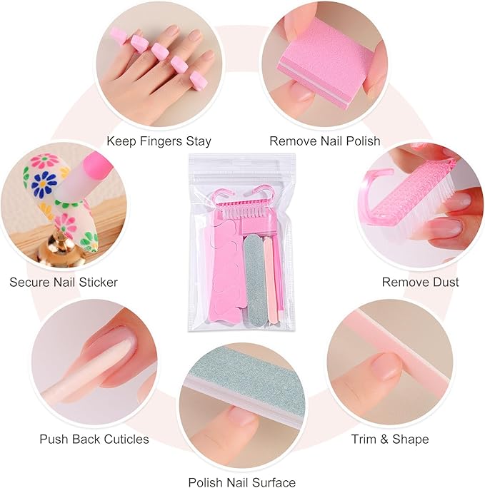 SUTOKAKA 5 Sets Manicure Prep Kit for Travel Home, Portable Basics 7 in 1 Nail Salon Pedicure Tools, Sponge Toe Finger Separators, Nail File, Cuticle Pusher, Wood Stick & Handle Grip Brush