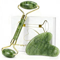 MANLENO Jade Roller & Gua Sha Set - Natural Jade Face Roller Facial Massage Skincare Tools for Women,Reduce Puffiness and Fine Lines (Forest Green)