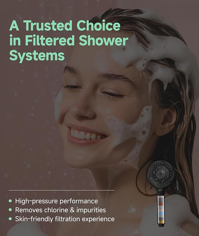 SunCleanse Filtered Shower Head with Handheld,9-Spray Setting High Pressure Detachable Shower Head with 4 Filters for Hard Water - Filter Chlorine, Improve Skin and Hair Texture(4 Filters, Chrome)