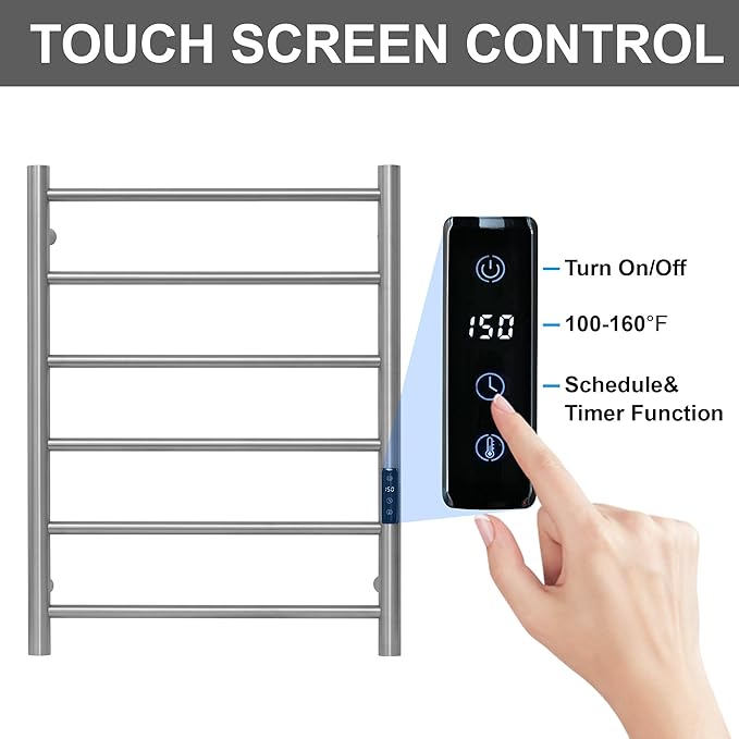 Electric Towel Rack with Voice Control for Alexa & Google Home,TUYA-Wall-Mounted Bathroom Heating Towel Warmer,Plug-in,26.77x20.47x4.39in,Stainless Steel Material,Brushed，6 Bars