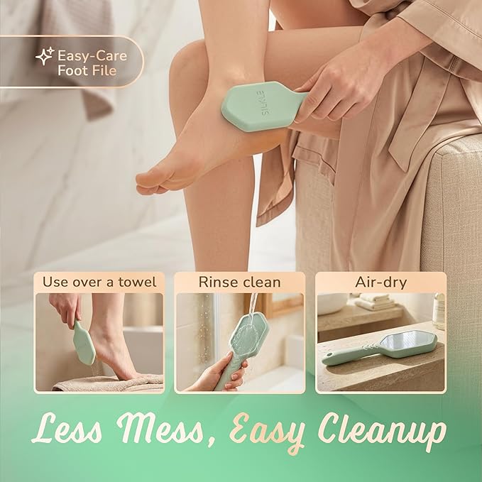 SILKLE Nano Glass Foot File - Silicone Foot Callus Remover for Feet and Cracked Heels - Heel Scraper for Dead Skin - Ergonomic Foot Scrubber & Exfoliator for Shower with Non-Slip Grip - Green