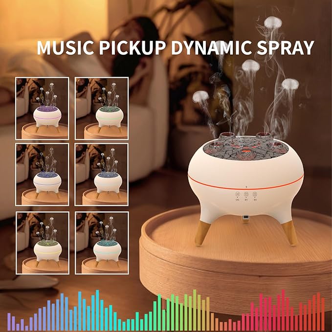 Jellyfish Diffuser, Volcano Air Humidifiers Dynamic Sound Pickup Ultrasonic Aromatherapy Aroma Essential Oil Diffusers for Bedroom, Office, Room(5 Jellyfish, 250ml with Remote, Power Adapter)