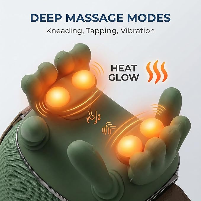Neck and Shoulder Massager with Heat, Deep Tissue 4D Kneading Massage Pillow, Real Hand Simulation 5-Finger Massage, Hands-Free Strap, Pain Relief for Neck, Back & Shoulders