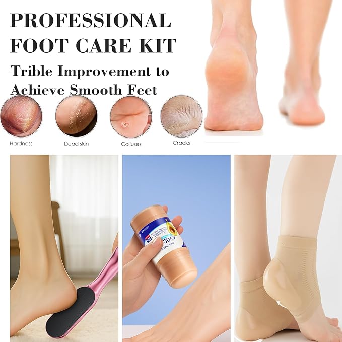 Nano Glass Foot File, Foot Callus Remover & Foot Scrubber for Smooth Feet, Professional Pedicure Tool (Heel Socks & Cracked Heel Stick Included), Pink