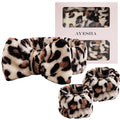 Ayesha Spa Headband and Wristband Set for Skincare Washing Face,Cheetah print Makeup Headband Wrist Cuffs for Preppy Skincare Women Girl