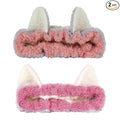 PERFECTSIGHT Kawaii Headband for Spa, Makeup, Washing Face, Party - 2 Pack Cute Hair Band for Shower Beauty Skincare, Soft Facial Headbands for Girls and Women (Contrast Color Ear)