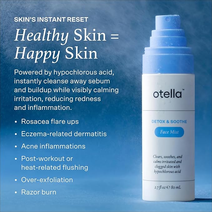 Otella Detox & Soothe Face Mist with Hypochlorous Acid .02% | 2.7 oz | Helps Reduce Redness, Irritation, Breakouts | Rosacea, Eczema, Sensitive-Skin Safe | Barrier Protecting & Skin Cleansing Toner