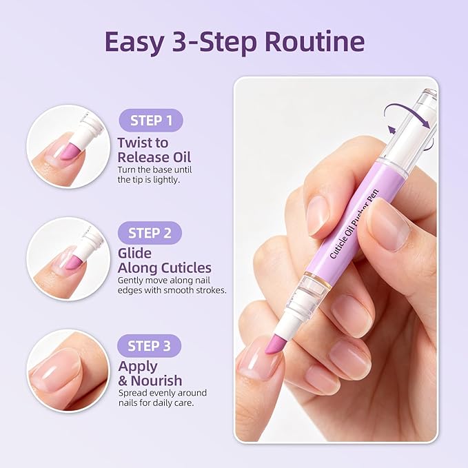 2-in-1 Cuticle Oil Pusher Pen, 2026 New Ceramic Cuticle Pusher & Oil Pen, Nail Care Tool for Dry Damaged Nails & Hangnails, Moisturizing Cuticle Remover Pen for Nail Strengthen and Shine (3pcs)