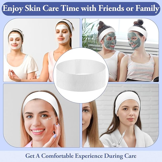 Sublaga 40 Pcs Disposable Spa Facial Headbands, Stretch Headband Wrap with Adjustable Magic Tape, Esthetician Spa Headband Stretch Non-Woven Facial SkinCare for Women Sport Yoga Salon Shower