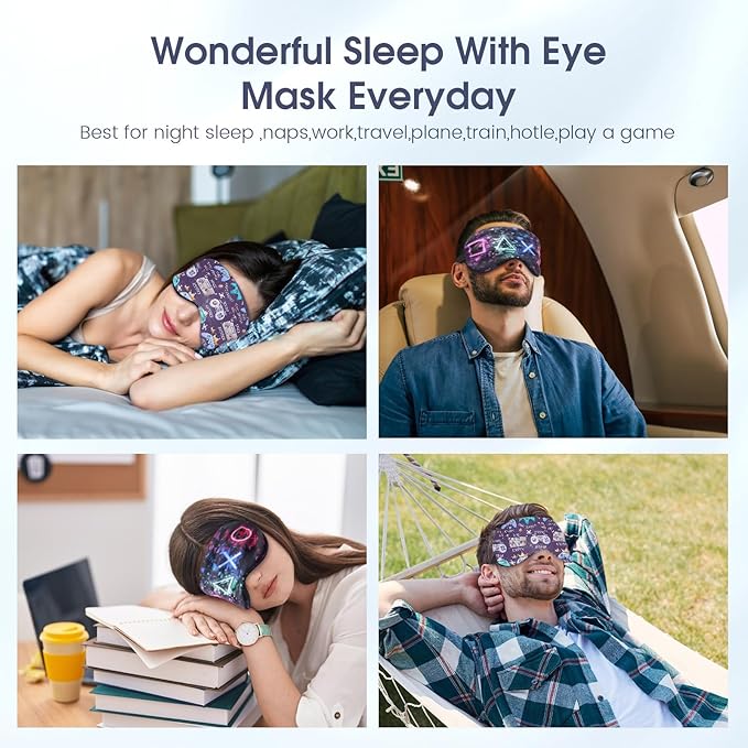 2 Pcs Boys Sleep Eye Mask, Guys Blackout Sleeping Silk Mask for Kids Adult Children's Travel Eye Mask Eye Cover Blindfold for Game (2 Pcs Game Mask - Style 5)