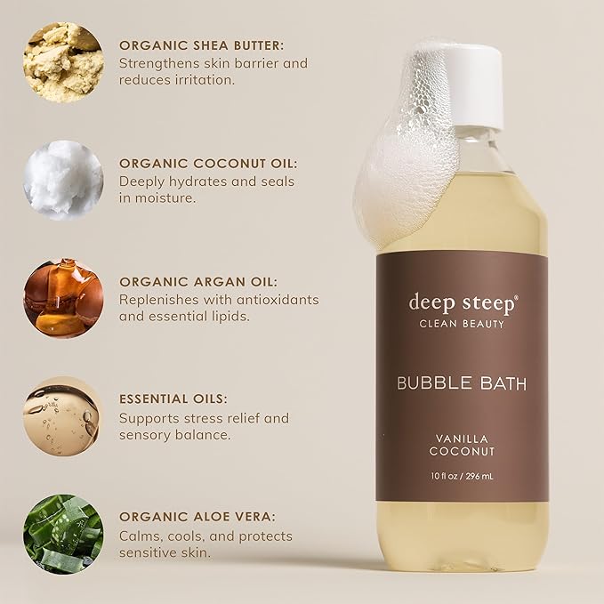 Deep Steep Bubble Bath, Mango Papaya, 10 oz – Soothing Soak with Shea Butter, Argan Oil, Aloe Vera & Coconut Oil – Vegan, Sulfate-Free, PH-Balanced Clean Beauty