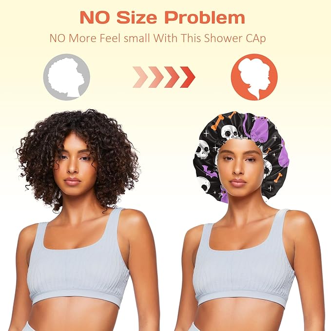 Shower Cap Reusable Double Layer Adjustable Elastic Waterproof EVA Hair Bath Caps for Women Girls Cute Aesthetic-Cat