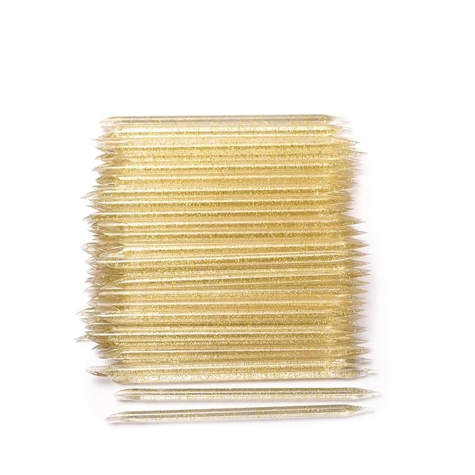 100Pcs Disposable Nail Sticks Double-End Nail Cuticle Pusher Remover Nail Care Stick Cleaning Stick for Fingernail Manicure Pedicure Tool (Gold)