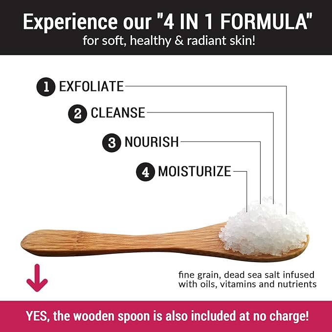 pureSCRUBS Premium Unscented Body Scrub Set - Large 16oz Dead Sea Salt Scrub, Sensitive Dry Skin Formula Includes Wooden Spoon, Loofah & Oatmeal Exfoliating Bar Soap - Spa Gift For Women