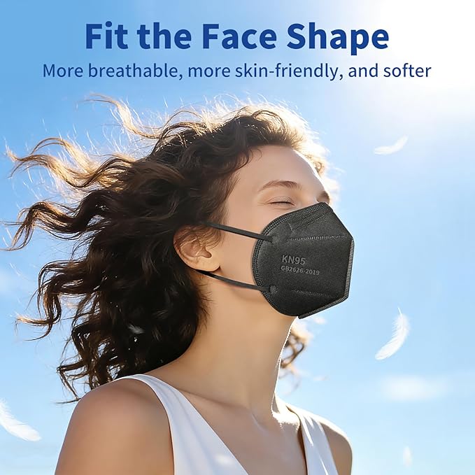 Hotodeal KN95 Face Masks 20 Pcs, Black Kn95 Masks for Adults, 5 Layers Cup Dust Mask for Men, Women, Healthcare/Essential Workers