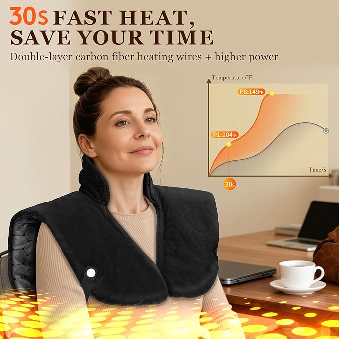 UTK 30s Fast Heating Pad, 6X Deeper Far Infrared Heating pad for Neck and Shoulders Pain Relief, 8 Heat Settings, 4H Auto-Off, Extra Large 24"x20" with Adjustable Strap, Mothers Gifts for Women