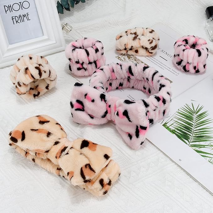 WHAVEL 6PCS Spa Headband and Wristbands Set, Face Wash Headband Wrist Bands for Washing Face Makeup Skincare Hair Band Skin Care Accessories Tools