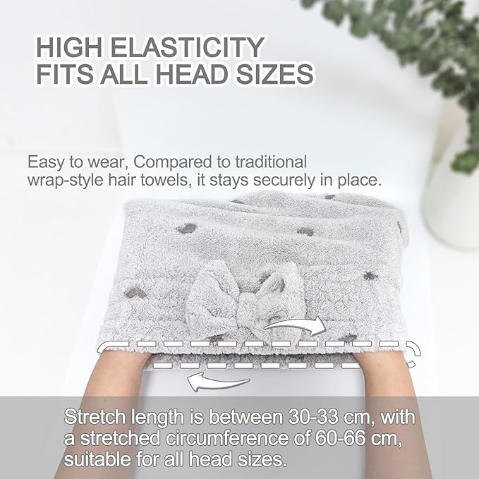 Jseng 3Packs Microfiber Hair Towel for Women - Quick-Drying, Super Absorbent Hair Wrap with Bow Design, Soft Hair Towel Turban for Curly Long Wet Hair
