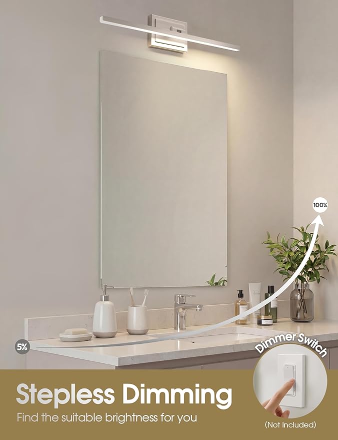 VOLISUN Modern Bathroom Vanity Light 24 inch, Rotatable, 14W Dimmable 5CCT Led Bathroom Light Fixture Over Mirror, Brushed Nickel Bar Vanity Light for Bathroom Mirror Restroom-ETL Certificated