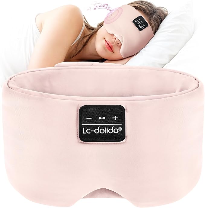 LC-dolida Sleep Mask with Bluetooth Headphones, Ice Silk Sleep Headphones with Bluetooth 5.4, Total Blackout Eye Mask for Sleeping, Sleep Soft Mask for Women Men, All Night Sleep, Travel(Pink)