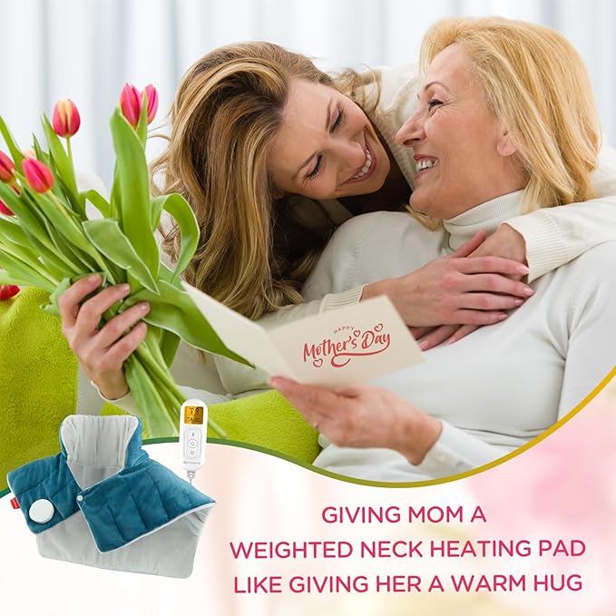 Comfytemp Heating Pad for Neck and Shoulders and Back, 2.6lb Weighted Electric Heating Pads FSA Eligible, Mothers Day Gifts for Mom Women Her, HSA Large Heated Wrap - 9 Heat Settings & 11 Timers, Blue