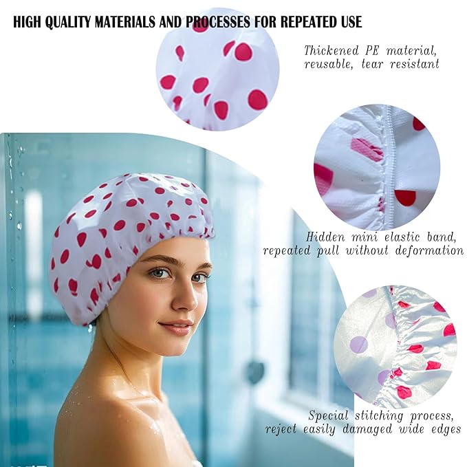 20-Pack Reusable Waterproof Shower Caps - 27cm Durable Elastic Hair Caps for Women, Men & Kids, Colorful Patterns, Individually Wrapped, Perfect for Shower, Cooking, Spa, Hair Care & Stocking Stuffers