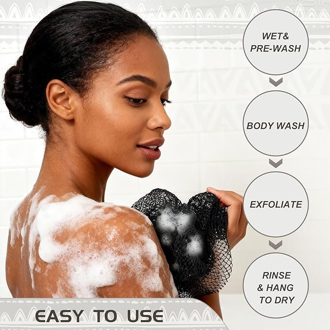 SPMKTBOZAI African Net Sponge Authentic, Loofah Exfoliating Body Scrubber Bath Sponge, African Exfoliating Net Sponge Back Scrubber Washcloth for Shower, Body Care Bathing Accessories (Beige)