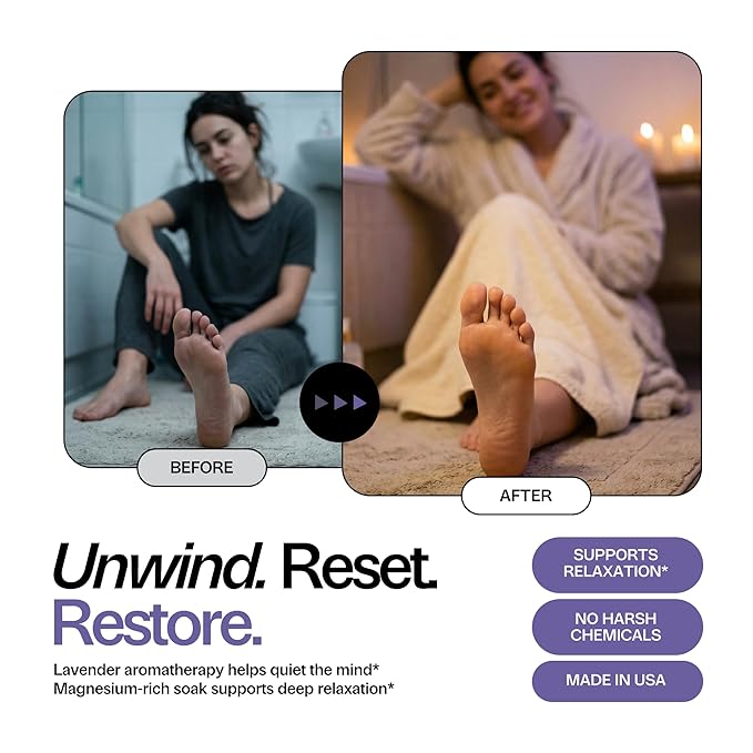 Lavender Foot Soak with Epsom Salt - Calming Aromatherapy for Relaxation & Better Sleep - Soothes Tired, Achy Feet & Softens Skin - Made in USA, 1lb