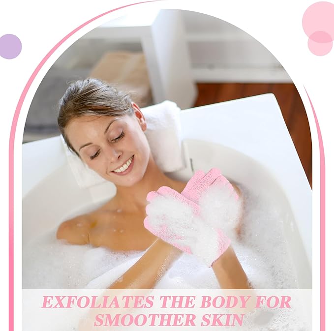 Ramede 30 Pair Exfoliating Glove Double Sided Exfoliating Bath Gloves Pack Nylon Colorful Shower for Men Women Beauty Spa Massage Shower Deep Clean Body Skin Bathing Scrubber Disposable(Pink)