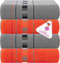 CASA COPENHAGEN X Line 4Pcs 100% Egyptian Cotton Designer Hand Towels Gift Set- Grey - Red 600 GSM, 28"x16", 4Hand Towels for Bathroom Set for Women & Men