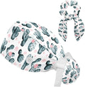 Adjustable Brown Dachshund Dog Blue Surgical Scrub Cap with Button,Sweatband for Women with Bow Hair Scrunchy