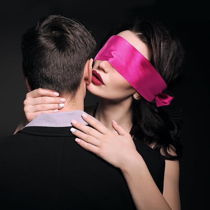 FRESHME Satin Sleeping Mask - Eye Mask for Sleeping Comfortable Adjustable Eye Blindfold Cover for Women Men Night Travel Nap Yoga Meditation Valentine's Day Gift Black and Deep Purple 160cm/63in