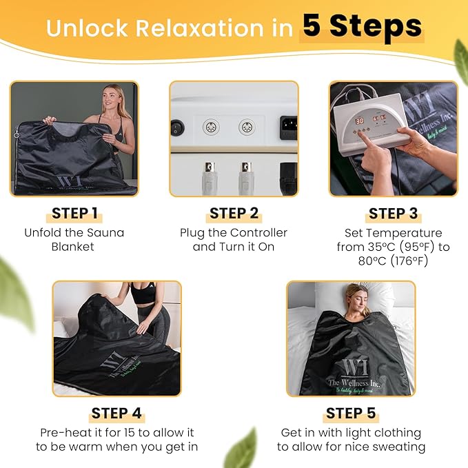 Infrared Sauna Blanket - Portable Infrared Sauna for Home, Personal Sauna for Women & Men - Odourless, Fireproof & Waterproof Material - Includes Wrap Up Towel & Carry Storage Bag
