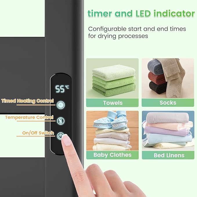Towel Warmer Rack 6 Bars Towel Warmer Wall Mounted with Timer & Temperature Adjustments Electric Heated Towel Drying Racks for Bathroom