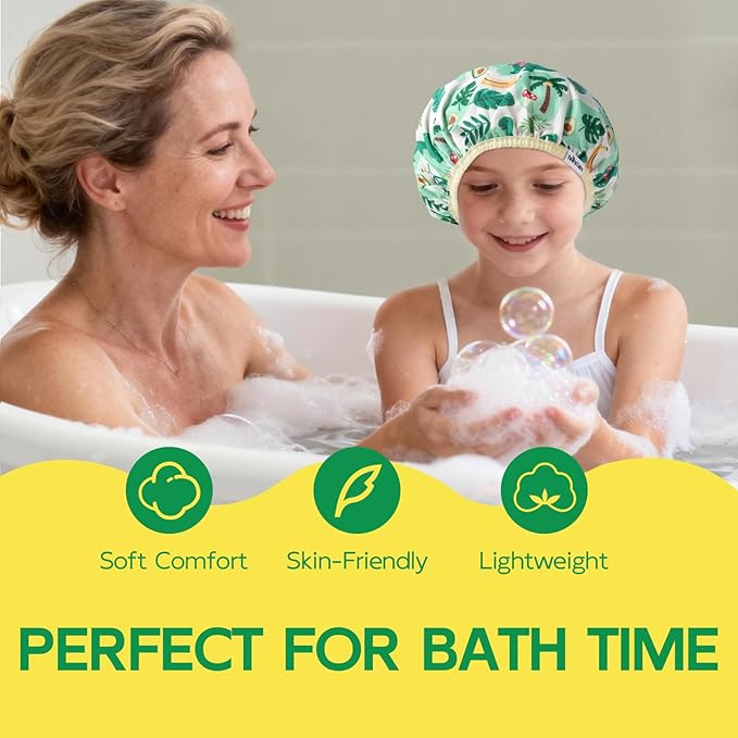 Years calm Kids Shower Cap, Waterproof Reusable Cartoon Bath Cap with Double Layers & Soft Elastic Band, Washable shower cap for kids, Great for Daily Bath