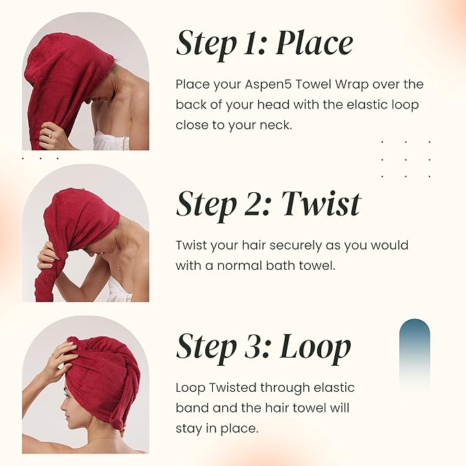 Extra Large Waffle Cotton Hair Towel Wrap - 30 inches Long, 400 GSM, Ultra Absorbent, Quick Dry Hair Turban for Women, Ideal for Long and Curly Hair, Perfect for Plopping (Cherry Red)