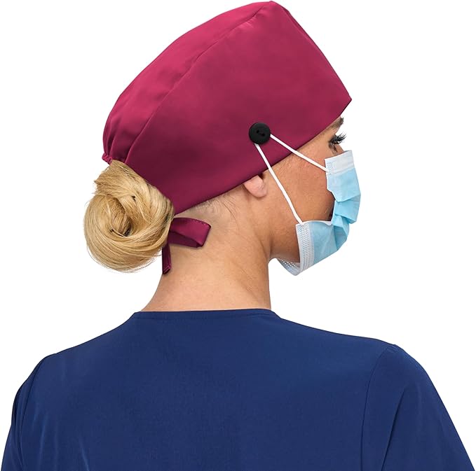 Satin Lined Scrub Cap, Adjustable Surgical Cap with Sweatband & Buttons, Soft and Wrinkle-Resistant Scrub Hat