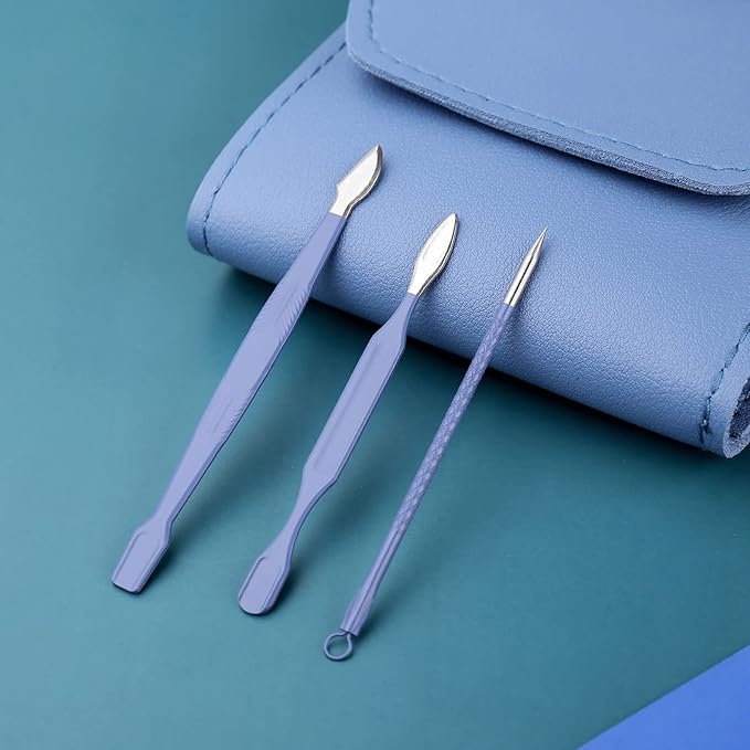 Manicure Set, Nail Clippers, Pedicure Kit, 16 in 1 Professional Grooming Kit Stainless Steel, Nail Toenail Scissors Tools with Luxurious Leather Travel Case for Men Women Blue Upgraded Version