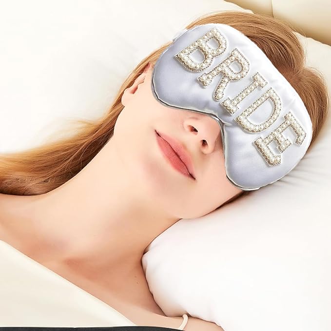 Bride Eye Mask, White Soft Fabric Diamond Bride Sleep Mask for Massages Eye, Pearl Bridal Shower Gifts to Adjust Night Sleep, Sleeping Maskes for Wedding