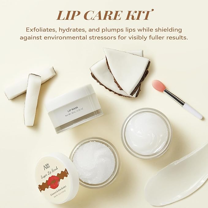 ANAI RUI Coconut Lip Scrub & Lip Mask Set with Shea Butter, Lip Scrubber Exfoliator Enriched with Vitamin E, Sugar Scrub for Dry Lips, Hydrating Lip Mask, Mothers Day Gifts For Women