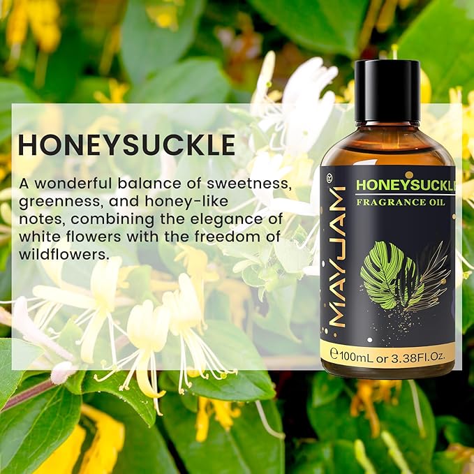 MAYJAM 100ML/3.38FL.OZ Honeysuckle Fragrance Oils with Glass Dropper, Essential Oils for Diffusers for Home, Long Lasting Scented Oils for Diffusers Soap Candle Making