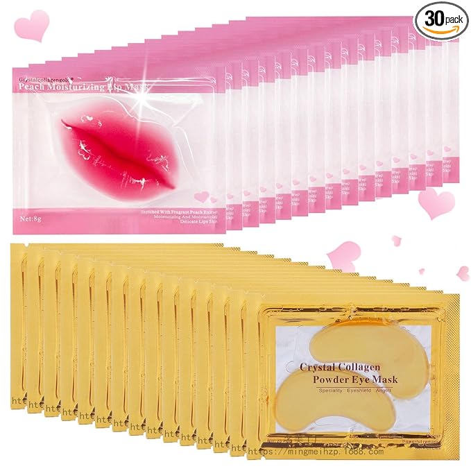 30 Pairs Lip Mask & Eye Mask, 24K Gold Under Eye Patches for Puffy Eyes, Lip Mask Skincare, Bridesmaid Gifts, Mothers Day Gifts, Teacher Appreciation Gifts, Bulk Gifts, Bachelorette Party Favors