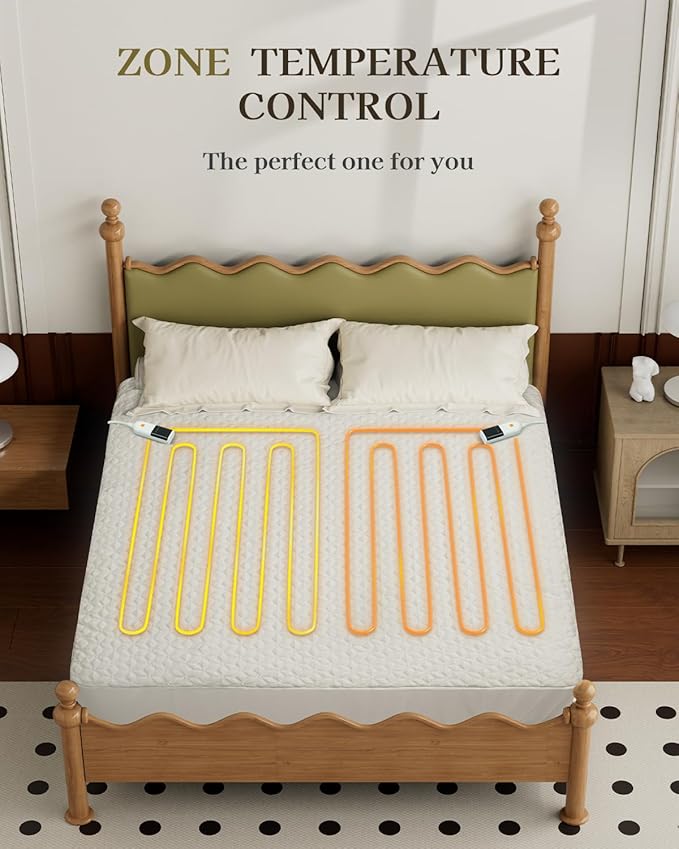 Gotcozy Heated Mattress Pad Queen Size Dual Control - Electric Mattress pad fit up to 15‘’with 6 Heat Seatings & 10 Hour Auto Off ETL Certified Machine Washable(White)