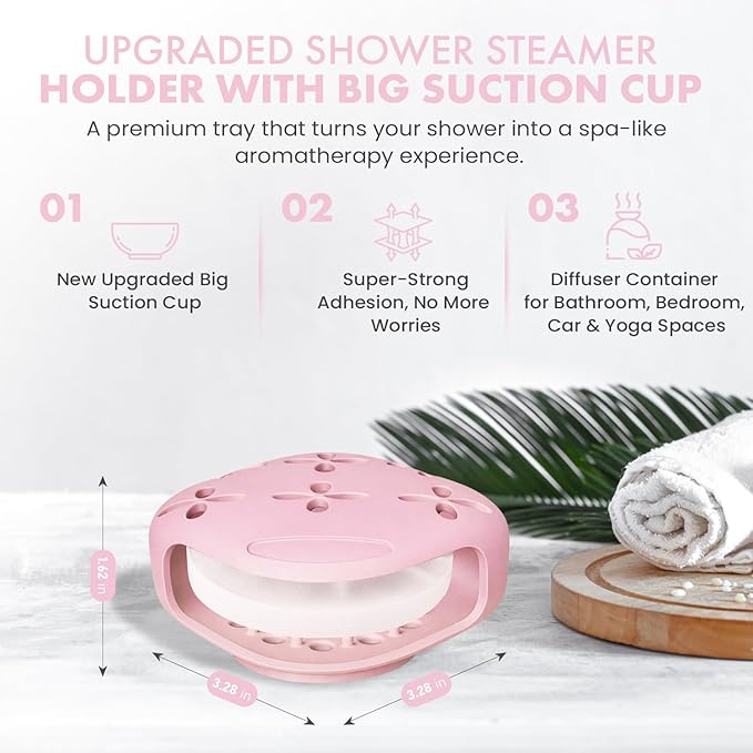 Shower Steamer Tray & Holder with Suction Cup – Non-Slip Silicone Molds for Aromatherapy Shower Steamers (1, Pink)