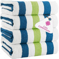 CASA COPENHAGEN Monaco Beach Towels Designed in Denmark Rough and Tough, Quick Dry, for Pool, Bath & Shower 30x60 inches 4 Pieces Cotton Beach Bath Towels Set - Grass Green